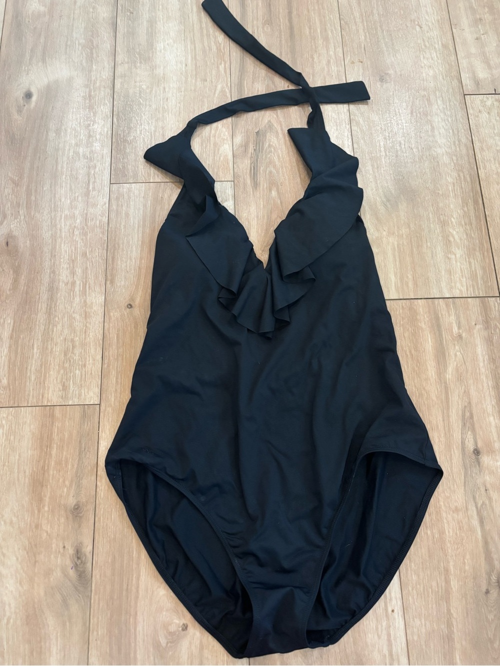 Lauren Ralph Lauren Black Ruffle Halter One-Piece Swimwear